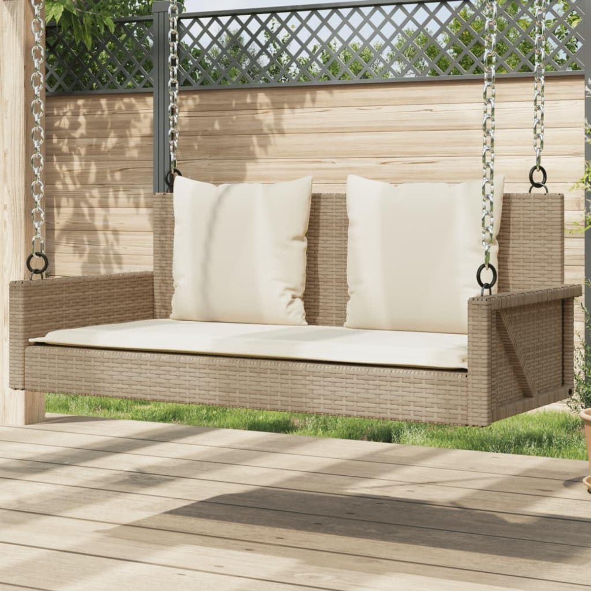 Schommelbank Tuin - Hangbank Buiten - Ontspannen Buiten - Verstelbare Touwen - 119 x 56 x 48 cm - Beige