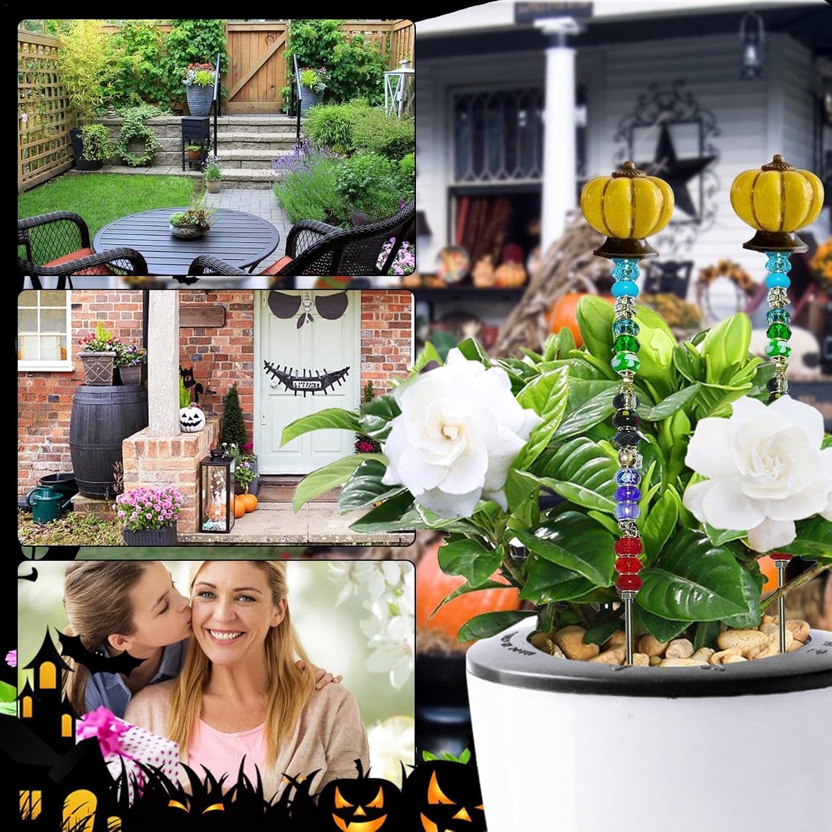 Tuinsteker met Parels - Bloemsteker Decoratie - Tuin Decoreren - Hars en Kristal - 33 cm - Geel