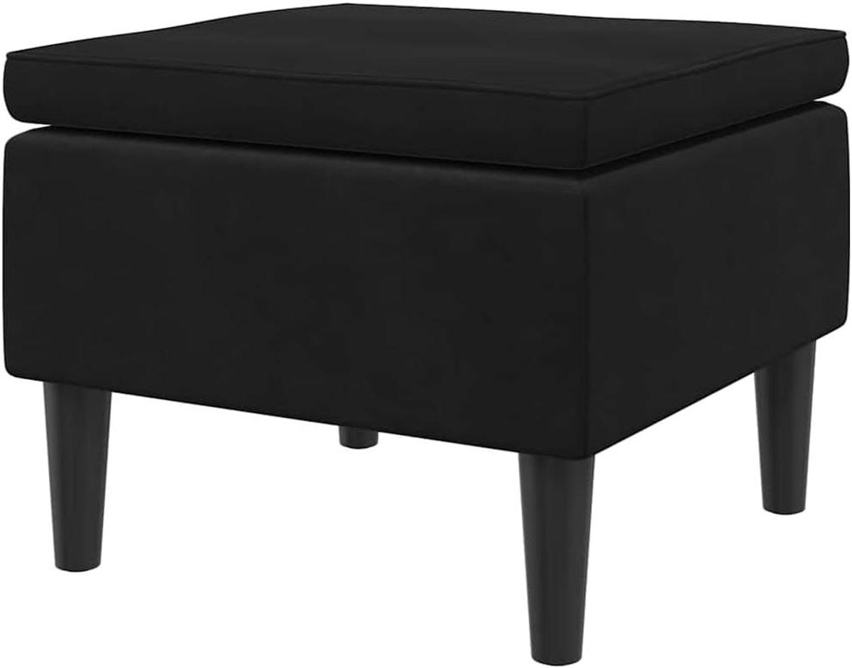 Fluwelen Kruk - Voetenbankje - Ontspannen Zitten - Stabiele Houten Poten - 52 x 42 x 52 cm - Zwart