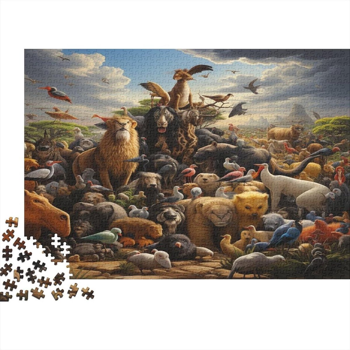 Wildlife Puzzel - Legpuzzel Hout - Ontspannen Vrije Tijd - Unieke Vormen - 75 x 50 cm - Multicolor