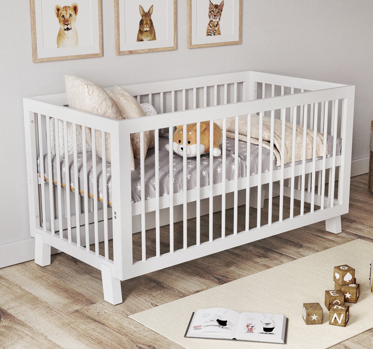 Love For Sleep Aleksander Babybedje 2-in-1 – Meegroeibed 140x70 cm – Met Extra Uitvalbeveiliging – Exclusief Matras – Massief Grenenhout – Wit