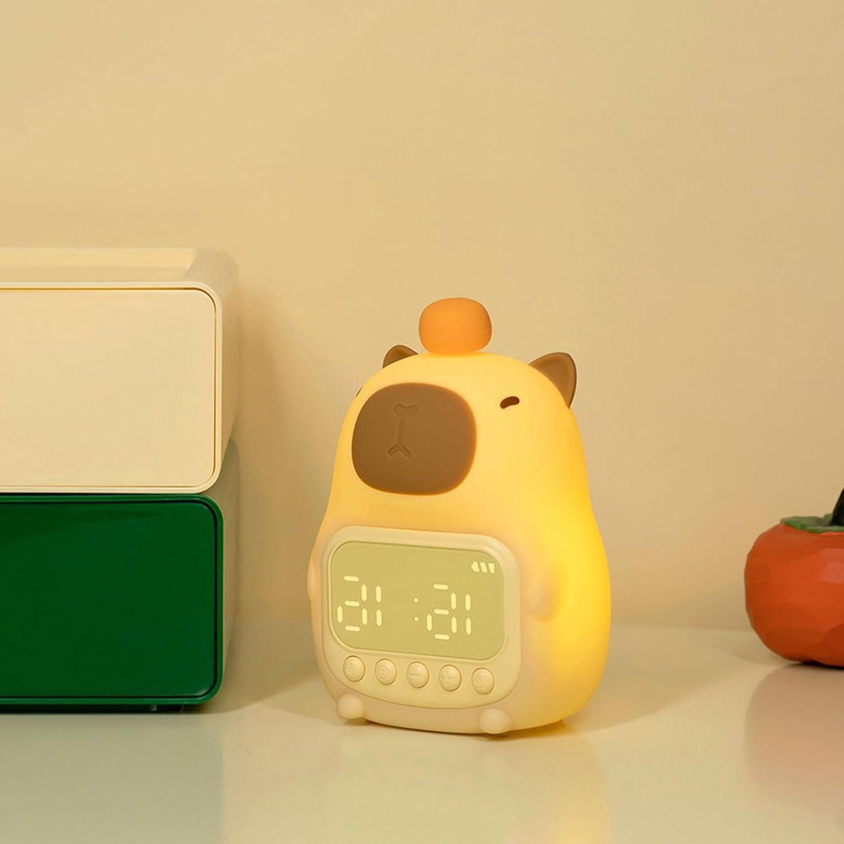 Digitale Wekker - Nachtlamp Klok - Rustig Wakker Worden - Capybara Design - 1500 mAh Batterij - Zwart