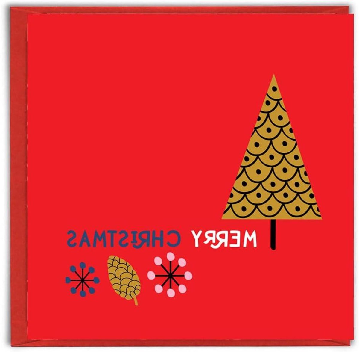 Kerstkaart - Wenskaart Kerst - Kerstmis Vieren - Feestelijke Illustratie - 150mm x 150mm - Rood