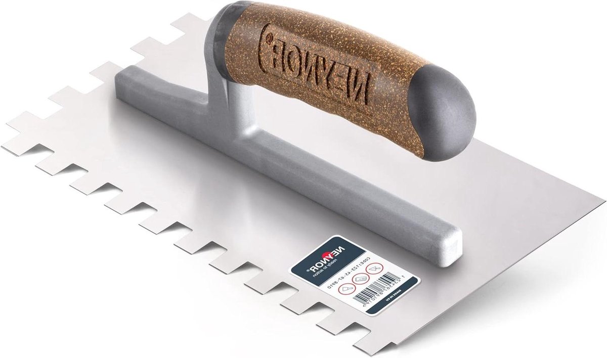 Tandspaan Troffel - Tegelspaan Lijmkam - Tegels Lijmen - Ergonomische Kurk Handgreep - 12x12 mm - Bruin