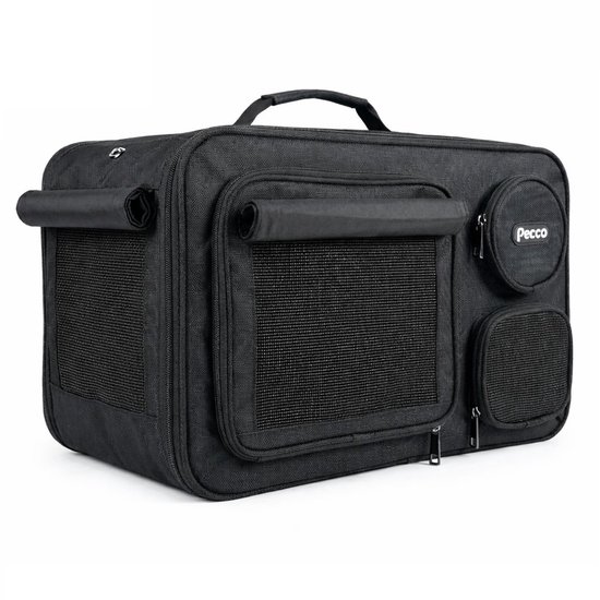 Pecco Reistas voor hondje en kat tot 8 kg - Transporttas voor huisdieren - 46x24x28 cm - Zwart