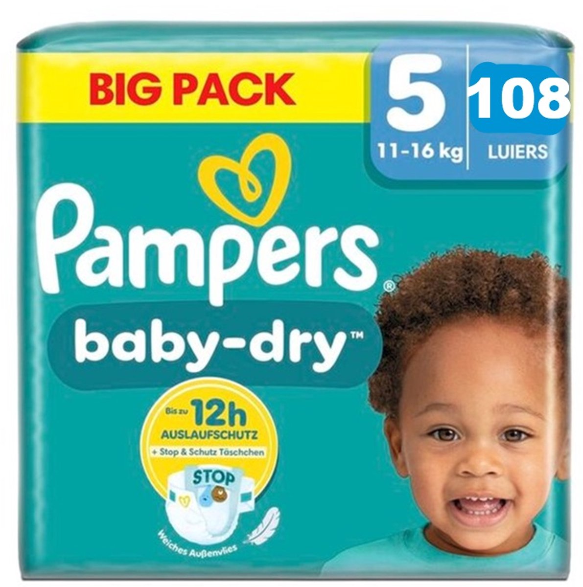 Pampers Baby-Dry Maat 5 Luiers (11-16kg) - 108 stuks - Big Pack - 108 Stuks