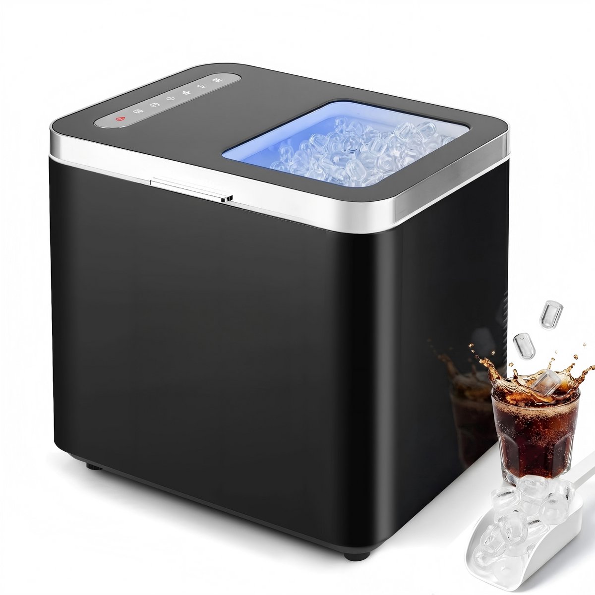 Glitzerlife - Ijsblokjesmachine - Zelfreinigend - Compacte Mini IJsblokjesmaker - Snel 6 IJsblokjes In 9 Minuten - 14kg Per 24 Uur - Zwart