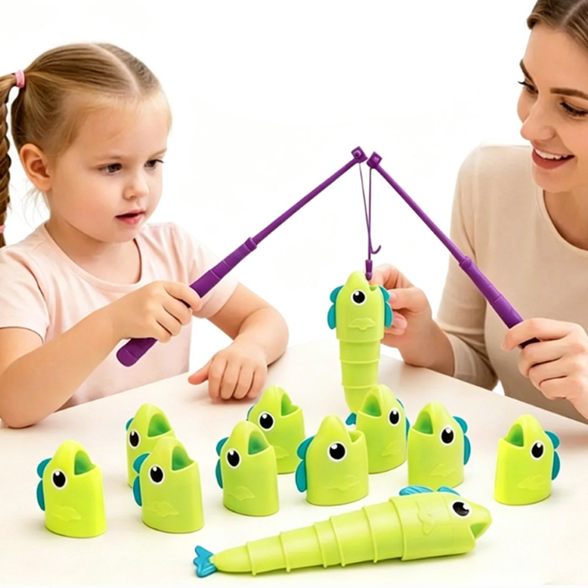 Uitschuifbaar visvangstspel voor 2 spelers, rekbaar visspel, bevordert de hand-oogcoördinatie, interactief familiespel, uitbreidbaar visbordspel voor kinderen van 3-8 jaar.