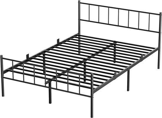 KUTAS Metalen Bed 160x200 cm - Tweepersoonsbed - met Hoofdbord en Metalen Lattenbodem - Stevig Bedframe - IJzeren Bed - Grote Opbergruimte - Eenvoudig te Monteren - Belastbaar tot 600 kg