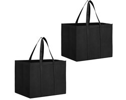 2 Stuks - Boodschappentassen - Draagtassen - 41x26x33cm - Non-woven tassen - Opvouwbaar & Zelfstaand - Opbergtas - Waterdicht - Draagbare draagtas - Boodschappentas met grote capaciteit - Zwart