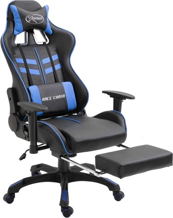 Gamestoel Blauw met Voetensteun - Gaming Stoel - Gaming Chair Bureaustoel racing -... |