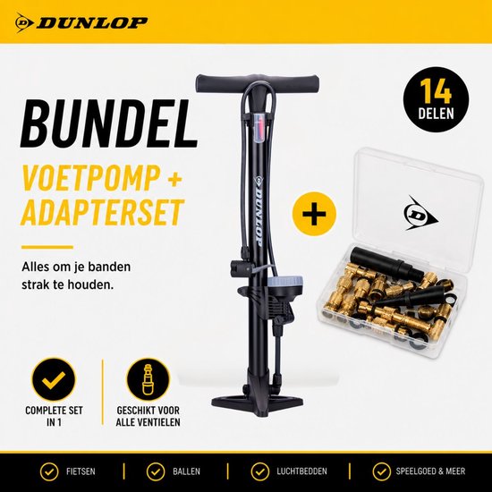 Dunlop Fietspomp met Drukmeter en Ventiel Adapter Set - Vloerpomp 180 PSI - Geschikt voor Presta Dunlop Schrader - Verloopnippels voor Fiets Auto Bal - Inclusief Opbergdoos van Dunlop — afbeelding 5