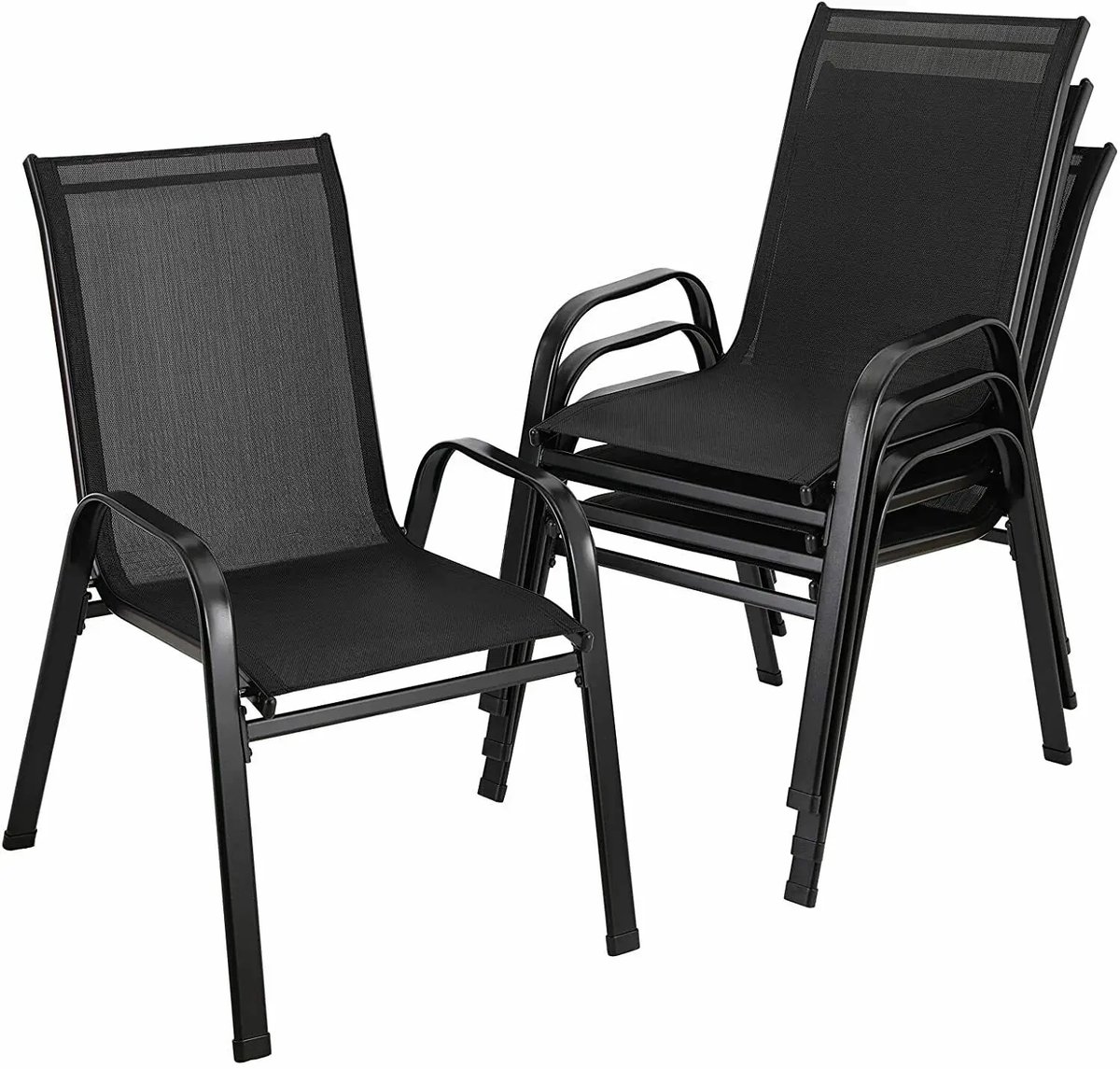 Tuinstoelen - Tuinset - Tuinmeubel - Hoge Rugleuning - Zwart - 4 Stuks - Staal/Ijzer - Opvouwbare Tuinstoelen