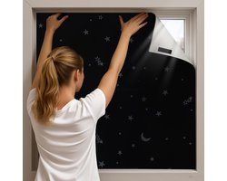 Draagbaar Verduisteringsgordijn Maan en Sterren - Verduisteringsdoek Zwart - Zelfklevend Blackout Gordijn Zonder Boren - Verduisterende Gordijnen - Grijszwart
