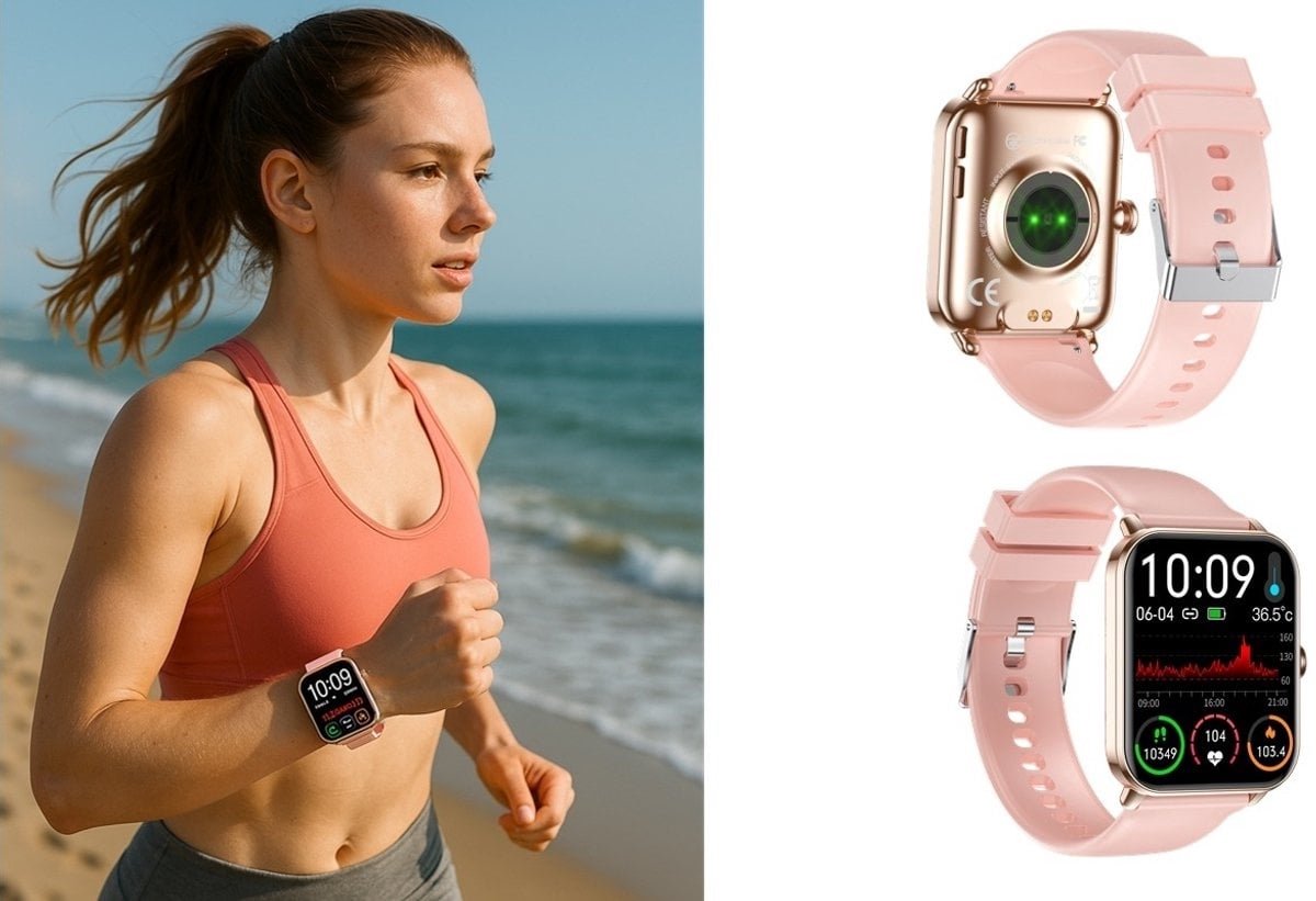 Parya Smartwatch Activity Tracker – Roze – Hartslag, Bloeddruk, Stappenteller, Meldingen & IP67 – iOS & Android – 14 Dagen Standby
