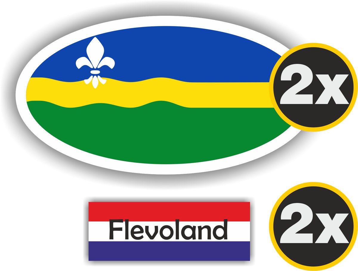 Jerma - Flevoland - Vlag - Auto - Sticker - 2x ovaal 13x7 cm - 2st 7x2.5 cm - Vinyl - zelfklevend