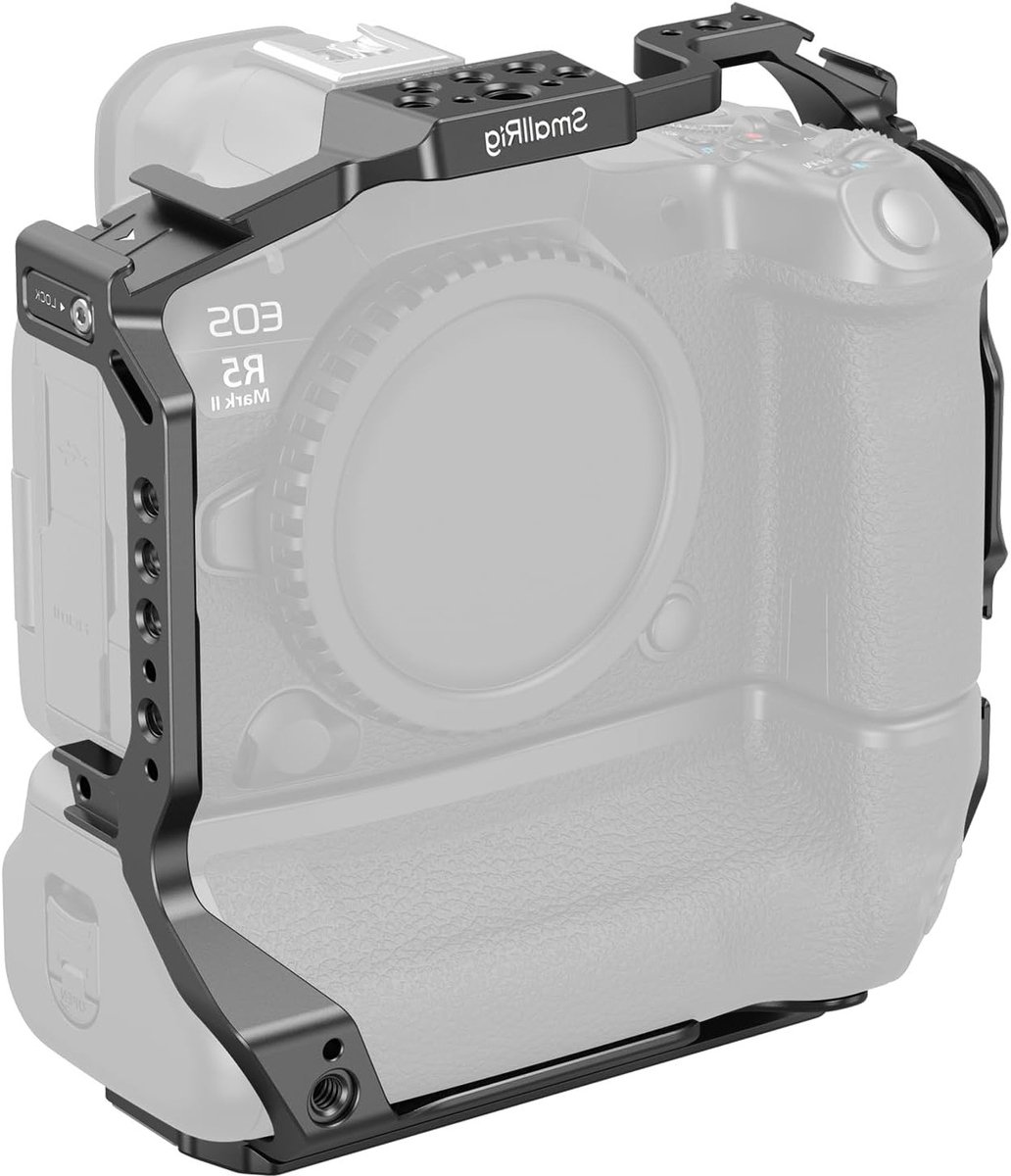 Camera Cage met Batterij Grip voor Canon R5 Mark II, Driepunts Bevestiging, Koud Schoen Bevestiging en Snelle Ontgrendeling voor Stabilizer en Statiefgebruik - 5623