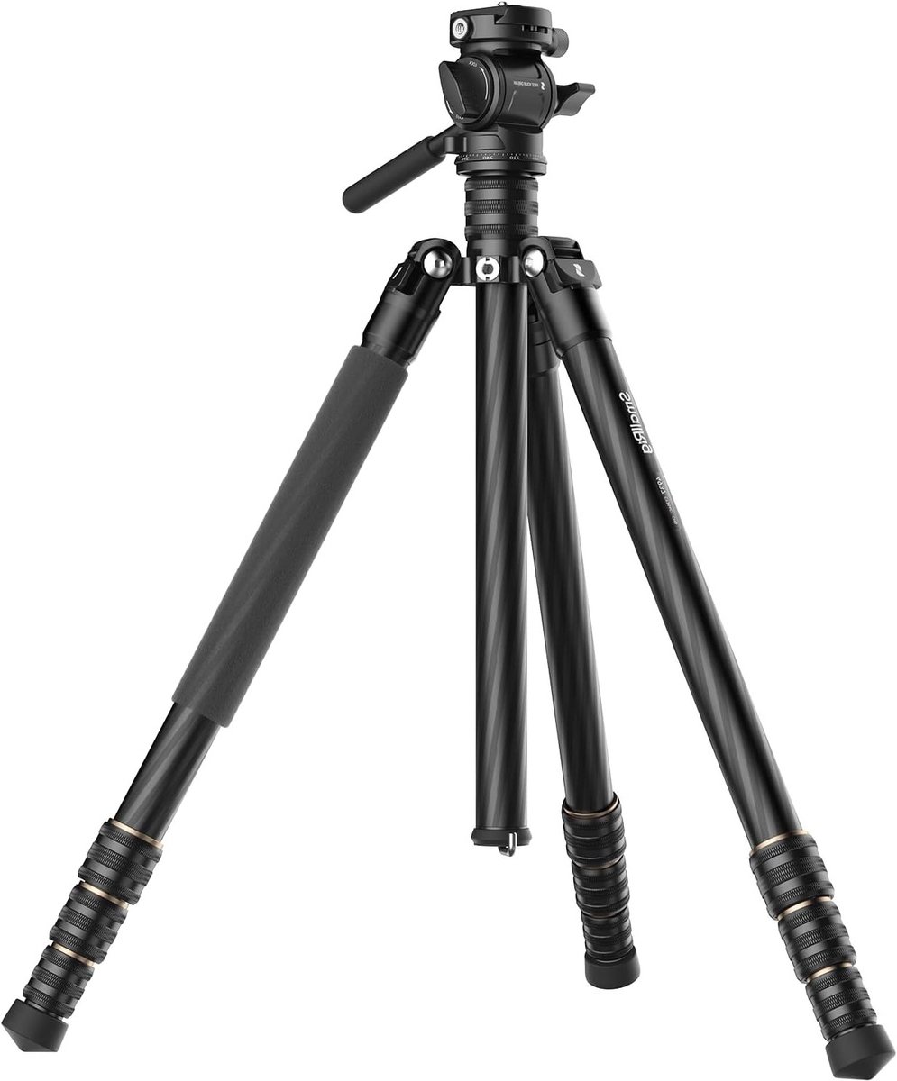 Reisstatief Kit van Carbonfiber, 61.8" Camera Statief en Monopod met Pan Tilt Video Hoofd, Arca Compatibel, 360° Rotatie en 90°/-70° Kanteling, Max Belastbaarheid 3kg voor Videografie en Fotografie