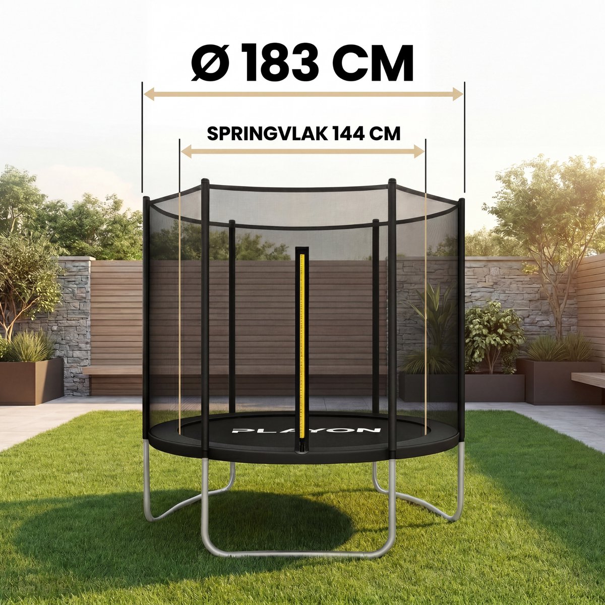 Playon Trampoline - Trampoline met Veiligheidsnet - Kinder trampoline - Ø183 cm – Inclusief randbescherming – Water en UV bestendig - Zwart – foto 5