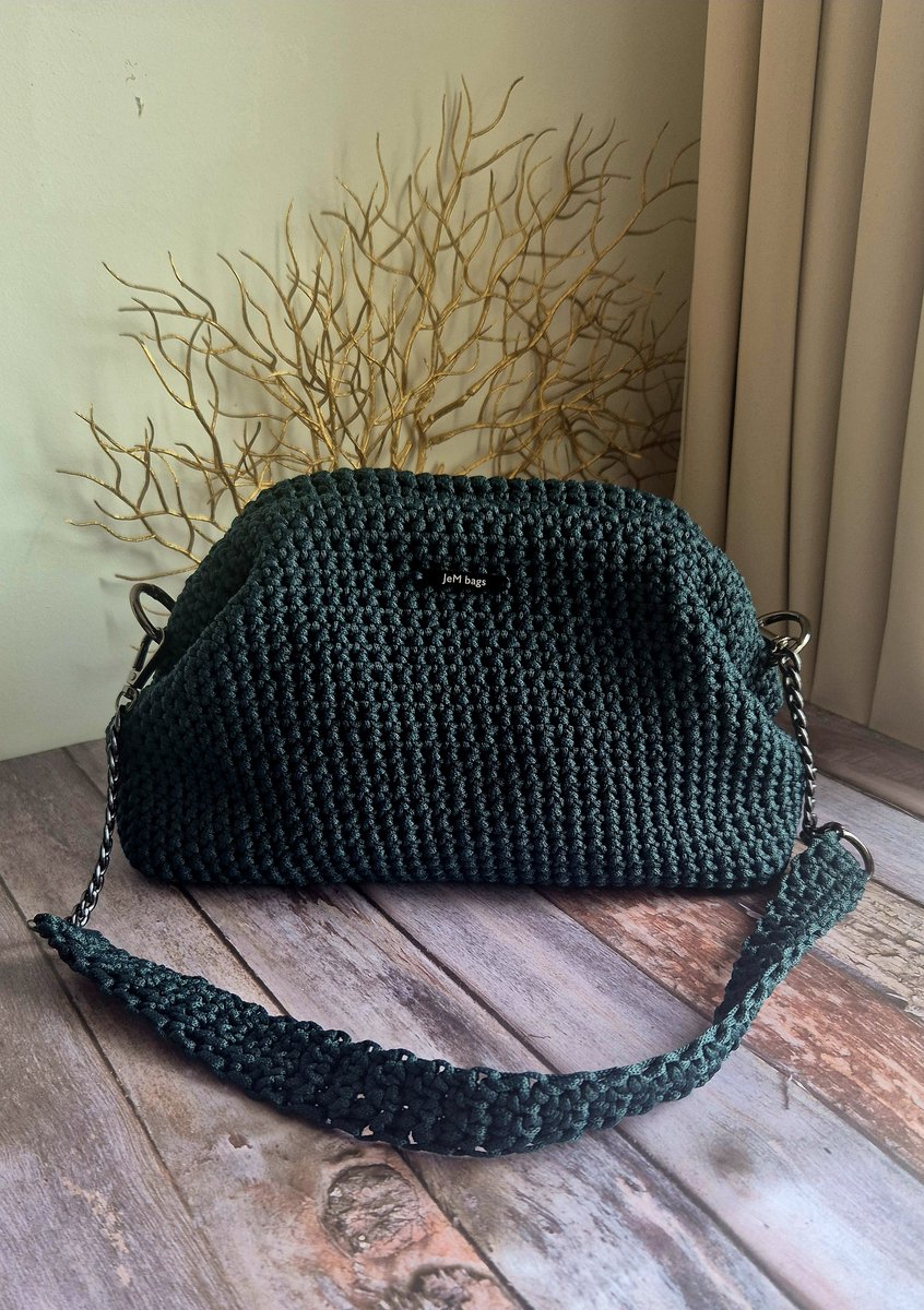 JEM Bags Donkergroene Handgemaakte Crossbody Tas - clutch – Limited Edition – Afneembare Ketting – Hoogwaardige Materialen