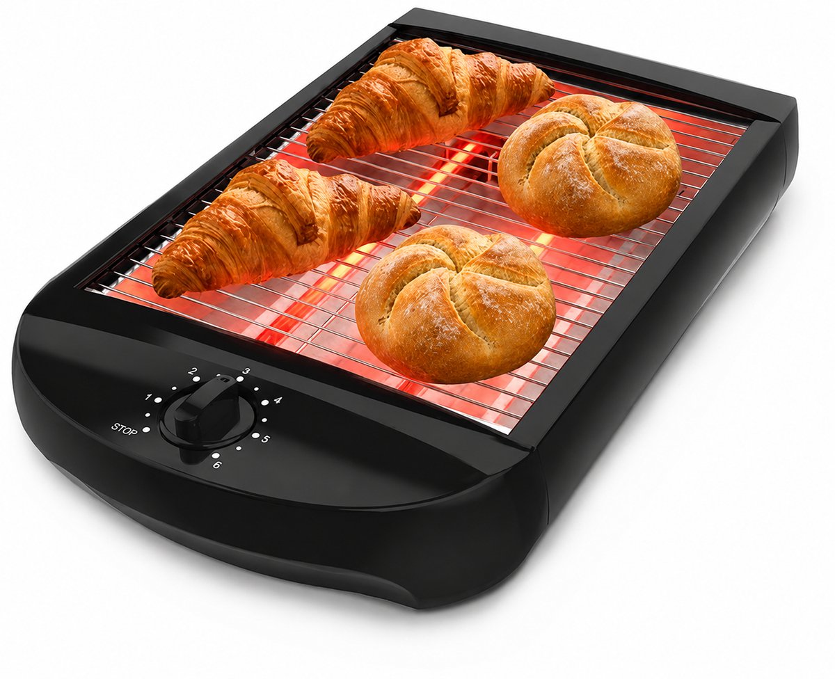 Platte Broodrooster - Vlakke Toaster - Tost Apparaat - Tosti Ijzer - Temperatuurregeling - Brood Rooster Plat