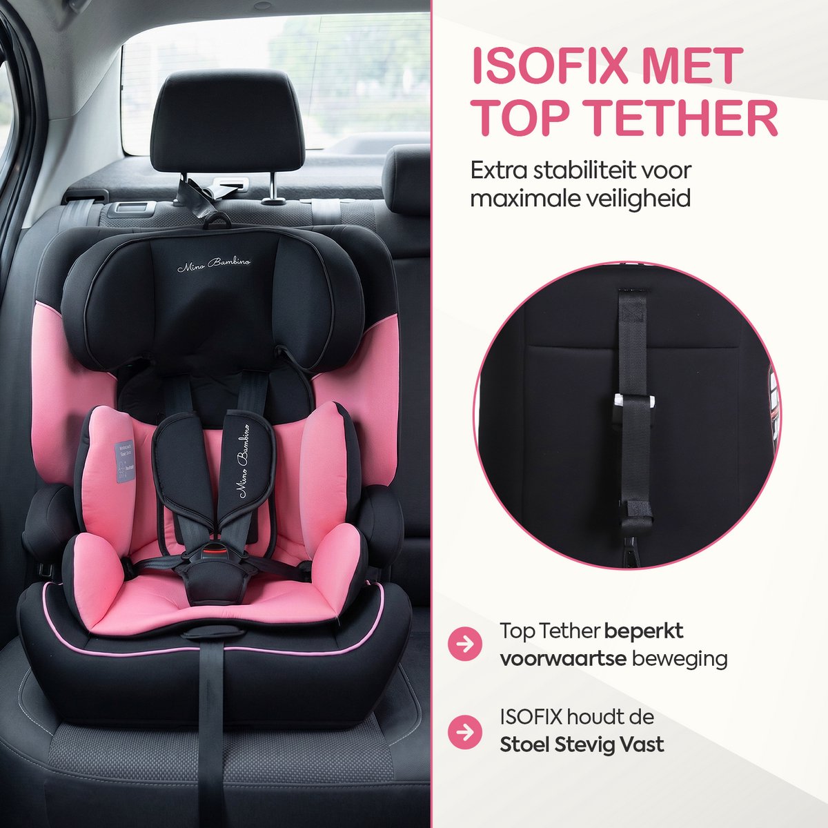 Mino Bambino i-Size Autostoel - Isofix - Roze thumbnail 5