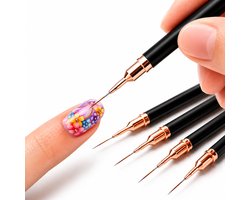 BOTC Penselen voor Nagel Gel – Nagel Art Pennen – Set van 5 – Nagel kwasten – Line nail art brush set – Zwart