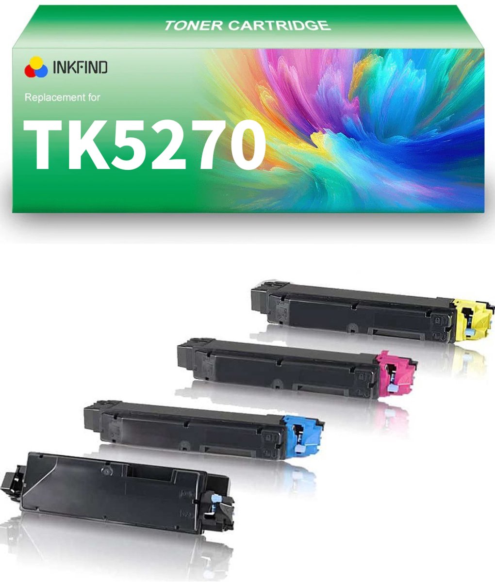 INKFIND TK-5270 (TK5270BK-TK5270C-TK5270M-TK5270Y) tonercartridge multipack van 4 stuks (Zwart+Cyaan+Magenta+Geel) compatibel met Kyocera TK-5270 (TK5270BK-TK5270C-TK5270M-TK5270Y) voor Kyocera ECOSYS P6230cdn/M6230cidn/M6630cidn 4-pack BK/C/M/Y