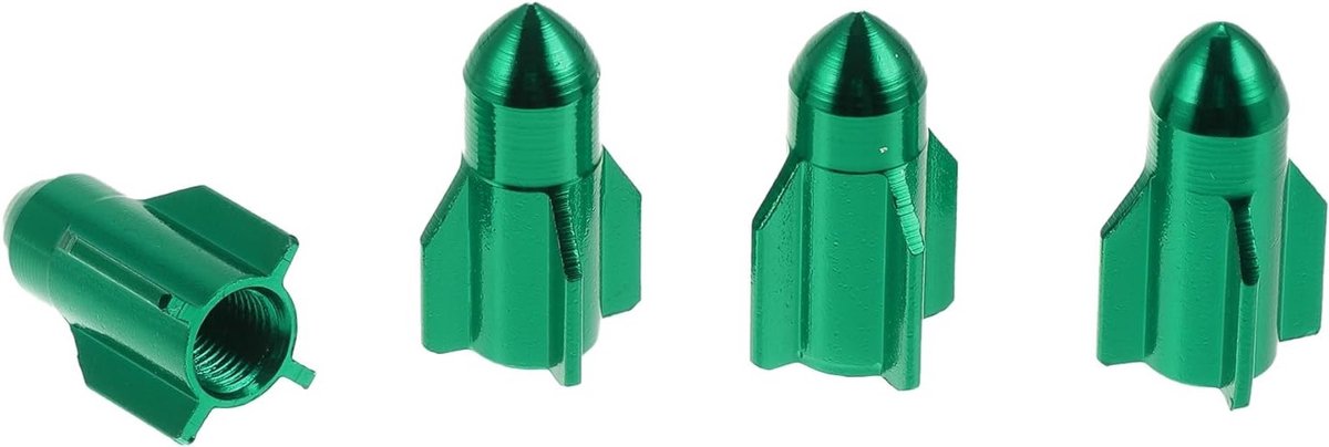 Decoratieve Ventieldoppen voor Auto en Truck - 4 Stuks Rocket Style 27mm - Groene Aluminium Bescherming tegen Stof en Vuil