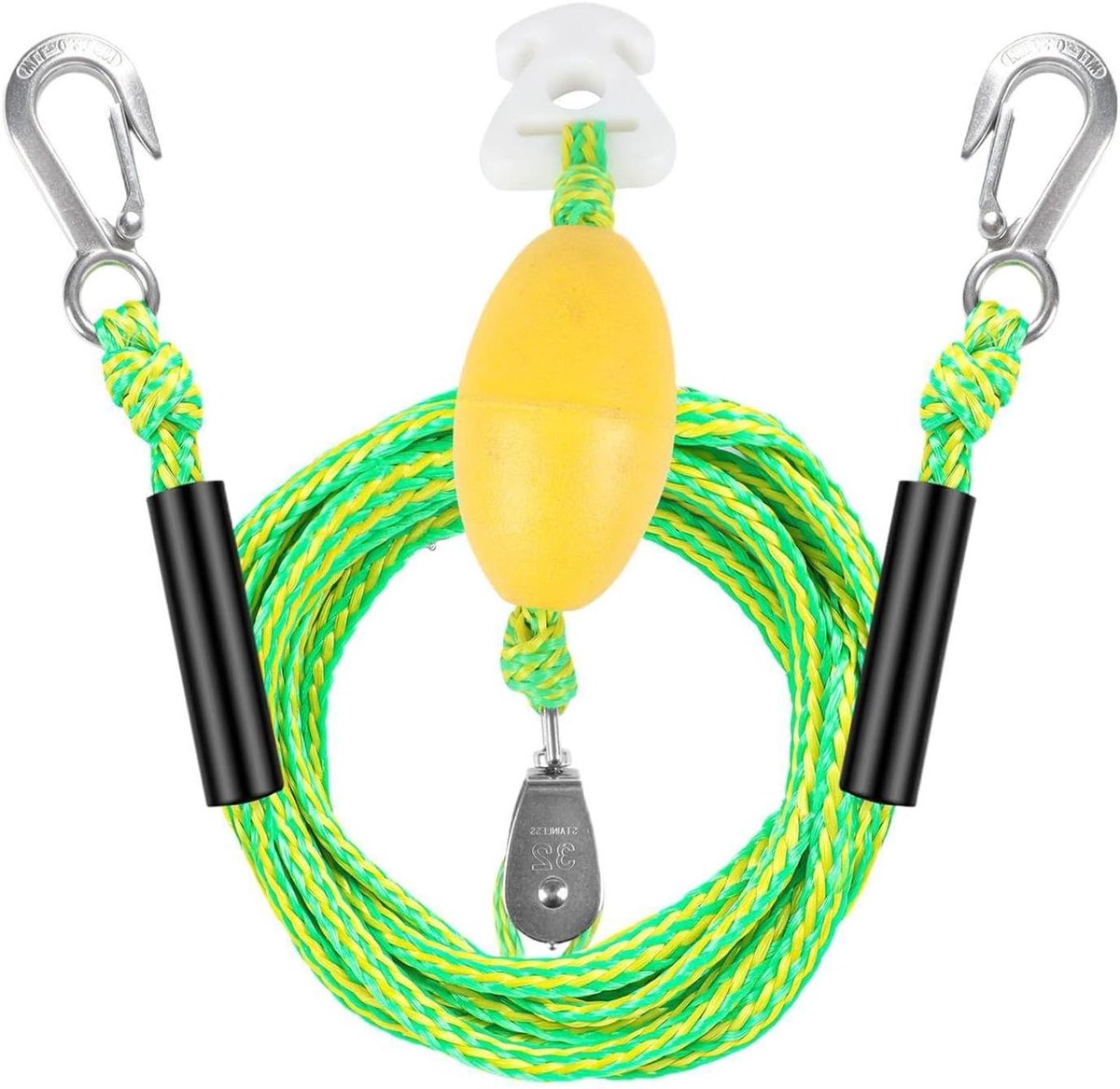 Sleeptouw Boot - Watersport Touw - Waterpret - Dubbele Haak - 17 voet - Groen