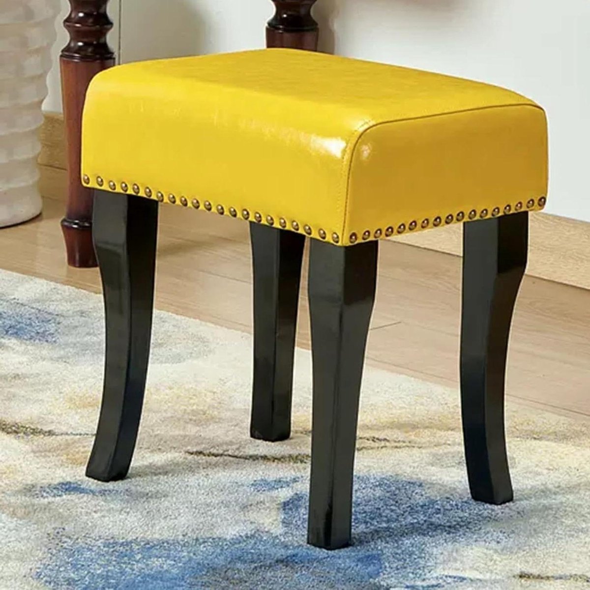 Bank Gewatteerde Stoel - Kaptafel Kruk - Make-up Zitten - Klinknagel Design - 38x32x44 cm - Geel