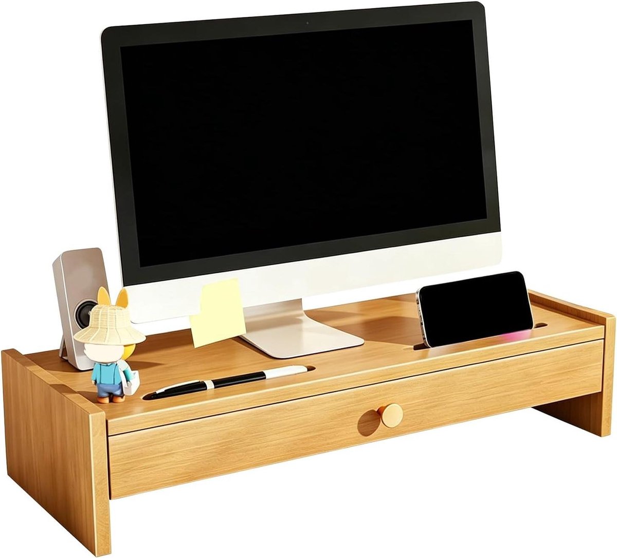 Monitor Verhoger - Bureau Organizer - Comfortabel Werken - Met Ingebouwde Lade - 51.5 x 22 cm - Naturel