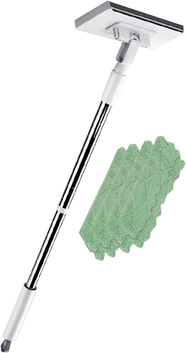 Vloer dweil - Platte bezem - Vloeren reinigen - 360 graden draaibare kop - 100 cm lengte - Grijs