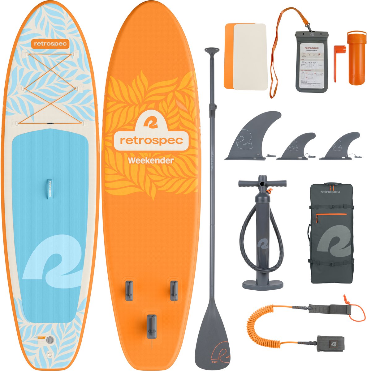 Retrospec Opblaasbaar Supboard - 320 cm - Inclusief Peddel, Opbergtas en Accessoires - Stand Up Paddle Board / SUP - Oranje / Blauw