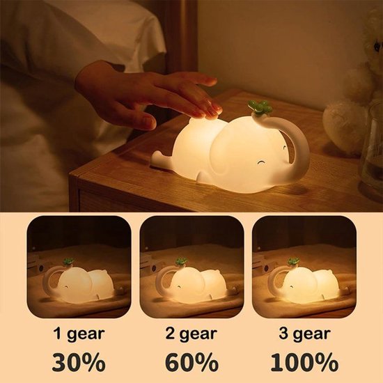 Olifant Nachtlampje - Babykamer Verlichting - Dimbare Slaaplamp - USB Oplaadbaar - Telefoonhouder - Veilig Siliconen van Olifant — afbeelding 4