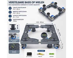 Verstelbare Wasmachine Verhoger – Met Wieltjes – Universele Verhoging voor Wasmachine Droger Koelkast en Vriezer – Wasmachine Kast Met Wielen – Wasmachine Sokkel