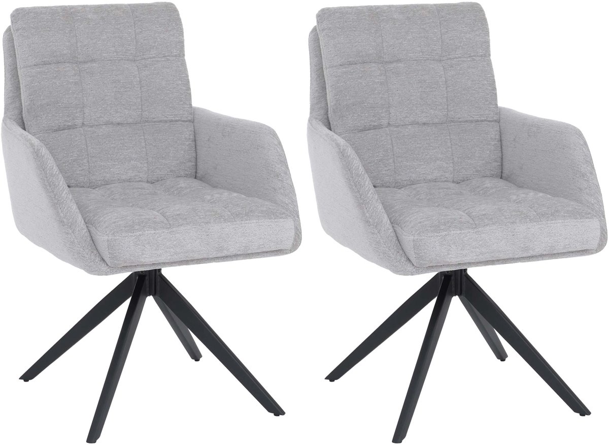 MCW Set van 2 eetkamerstoelen MCW-Q36, draaibare keukenstoel met Auto-Return, chenille (680 g/m²), metaal MVG ~ lichtgrijs