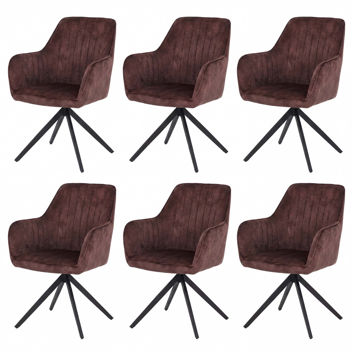 MCW Set van 6 eetkamerstoelen MCW-L79, keukenstoel met draaibare armleuningen en automatische terugkeer, fluweel 440 g/m² ~ suède-look, terracottabruin