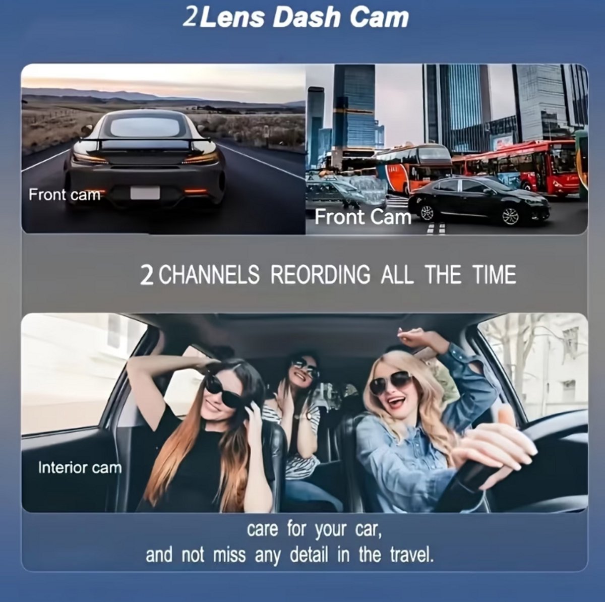 Dashcam Auto Full HD 1080P – Dual Lens Voor & Binnen | IR Nachtzicht, Loop Recording, 3 Inch IPS Scherm incl. SD-Kaart – foto 7