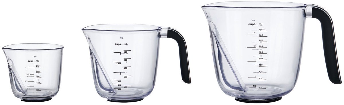 Maatbekers, Set van 3, Schuin, Kunststof, Transparant - KitchenAid