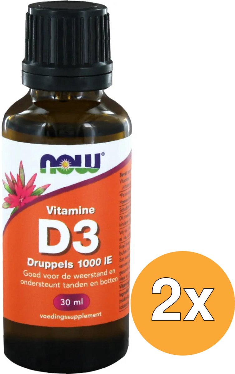 2x Now Vitamine D3 druppels 1000IE (30 ml)