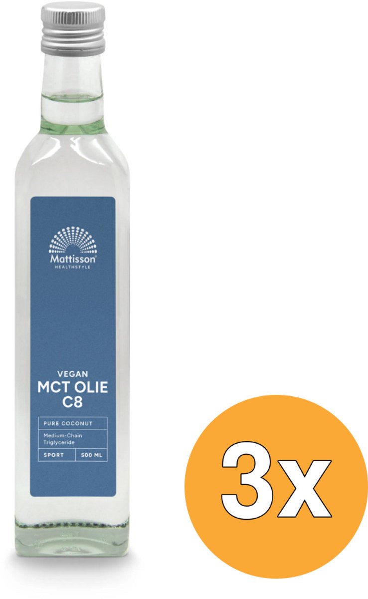 3x Mattisson Mct Olie C8 - Coconut Pure - 99% Caprylic Acid (500 ml)