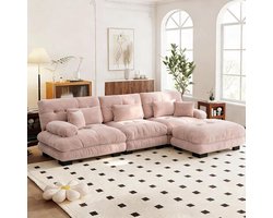 Luxe modulaire hoekbank - Extra grote L-vormige wolkbank voor de woonkamer, Convertibele L-vormige Bank, 3-Zitsbank, Hoekbank, Diepe Slaapbank met Voetenbank, Corduroy