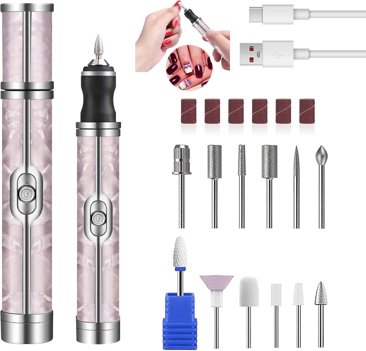 Professionele Elektrische Nagelfrees - 20.000 RPM - Draadloos & Oplaadbaar - Manicure & Pedicure Set met 12 Freesjes - Voor Thuis & Salon Gebruik