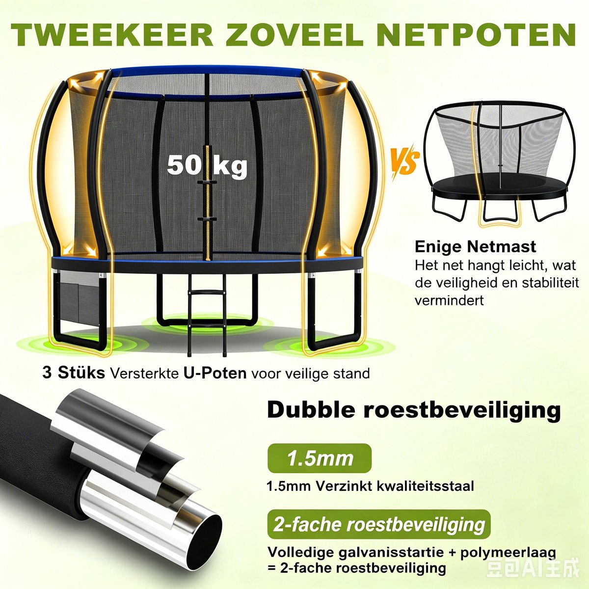 Devoko Trampoline 228 cm / 7.5 ft – Ronde Tuintrampoline met Veiligheidsnet & Ladder, Max. Belasting 50 kg, Diameter 190 cm, Kindertrampoline – Blauw — afbeelding 3
