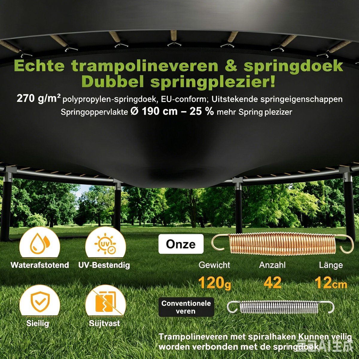 Devoko Trampoline 228 cm / 7.5 ft – Ronde Tuintrampoline met Veiligheidsnet & Ladder, Max. Belasting 50 kg, Diameter 190 cm, Kindertrampoline – Blauw — afbeelding 2