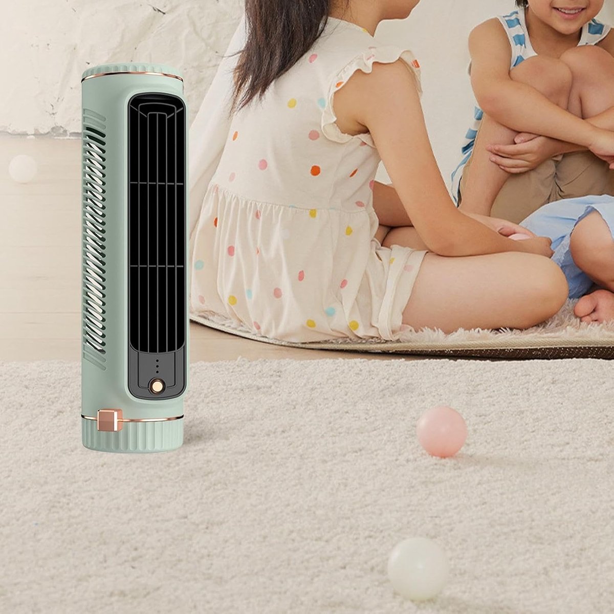 Persoonlijke draagbare ventilator — Bladloze torenventilator — Multifunctionele tafelventilator — Horizontaal en verticaal te gebruiken — USB-voeding — 3 windsnelheden — Ideaal voor kantoor, woonkamer en slaapkamer — Groen – foto 3