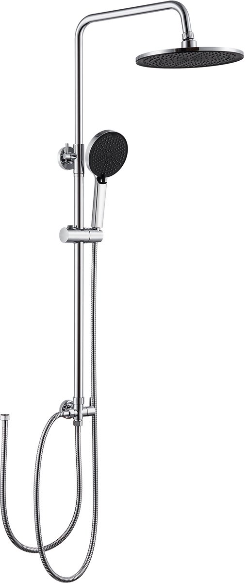 Auralum Max Regendoucheset zonder kraan - Met Omsteller - Ø 25 cm Rond - Verstelbare Douchestang - 4 Standen Handdouche - Chroom