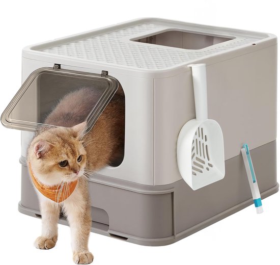 Feandrea - Kattenbak - Met Deksel - Uittrekbare Lade - Lekvrije Bodem