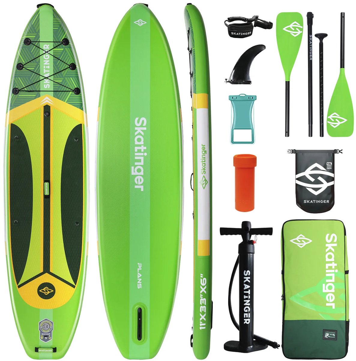 Skatinger PLANS green Opblaasbaar Allround SUP Board – Compleet Pakket